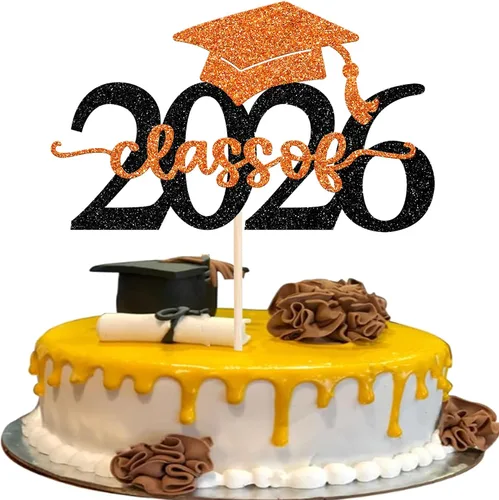 Miniatura 31 de Rsstarxi 1 paquete de decoración de pastel con purpurina para la clase de 2026, decoraciones de graduación 2026, tapa de felicitaciones