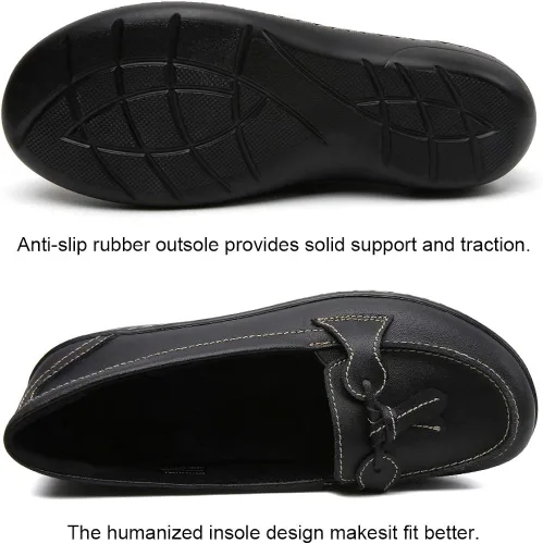 Miniatura 4 de Maichal Mocasines para mujer, zapatos planos de cuero cómodo con suela de goma