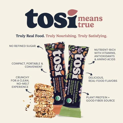 Miniatura 4 de Tosi Combo de barras de proteína de almendra y anacardo, a base de plantas con nueces, aperitivos crujientes sin gluten, veganas, orgánicas