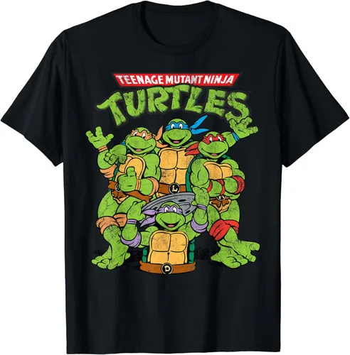 Teenage Mutant Ninja Turtles Camiseta clásica de manga corta con logotipo retro, Negro -
