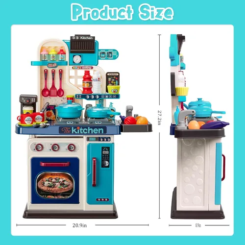 Miniatura 7 de Juego de cocina para niños, 53 piezas, estufa de cocina, fregadero de juego, horno, juguetes de cocina con luces y sonidos realistas, juguetes