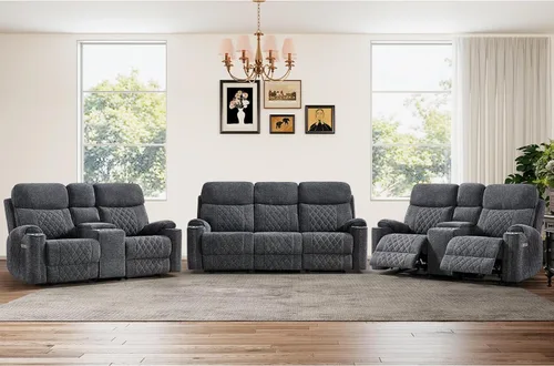 Miniatura 29 de HAOMARKETS Silla reclinable eléctrica para adultos con puerto USB, sofás reclinables eléctricos de tela suave con portavasos de metal, sillas