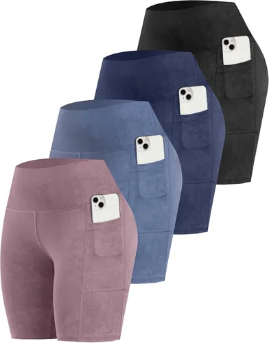 Miniatura 14 de CHRLEISURE - Pantalones cortos de ciclismo para mujer con bolsillos de licra, cintura alta, con control de abdomen para entrenamiento, yoga