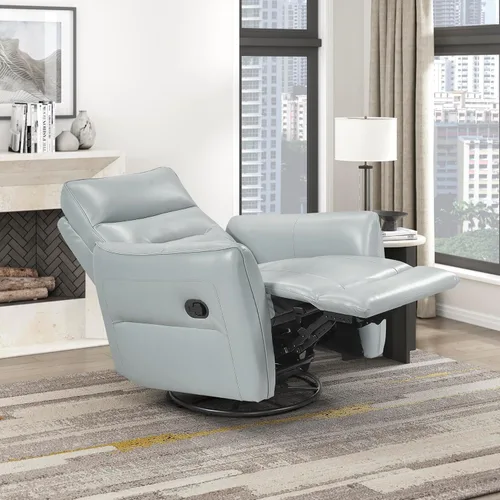 Miniatura 9 de Lexicon Silla reclinable giratoria, sillón reclinable manual de cuero de grano superior, cómodo sillón reclinable para guardería, silla reclinable
