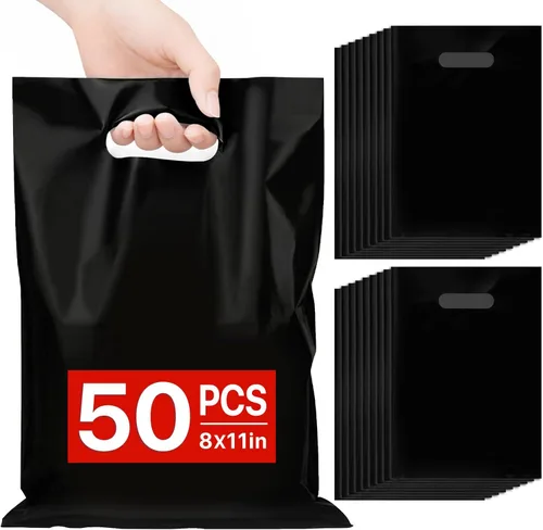 ANZNKU 50 bolsas negras de recuerdo de fiesta, 8 x 11 pulgadas, bolsa de regalo para dulces de Pascua, joyas artesanales, bolsas de regalo de