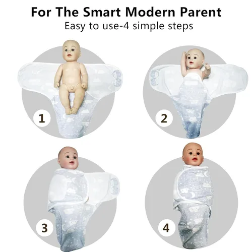 Miniatura 2 de Paquete de 3 Sacos de Dormir Orgánicos para Envolver – Envolturas Ergonómicas para Recién Nacidos de 0-3 Meses – Manta Envolvente para Bebé