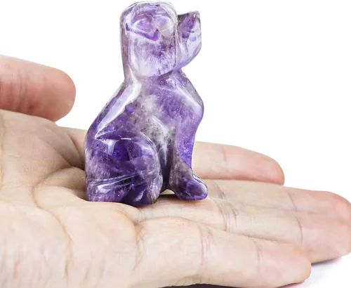 Miniatura 2 de Artistone Estatua de animales de cristal de amatista de 2 pulgadas con piedras preciosas talladas para cachorro, escultura artesanal para decoración