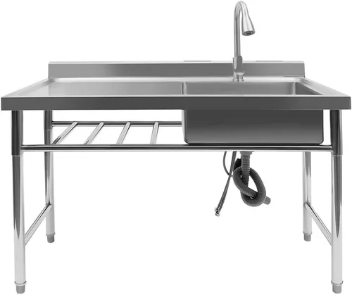 Miniatura 12 de Fregadero de acero inoxidable 304 para preparación y uso general, fregadero al aire libre, fregadero de cocina comercial de doble tazón, 2