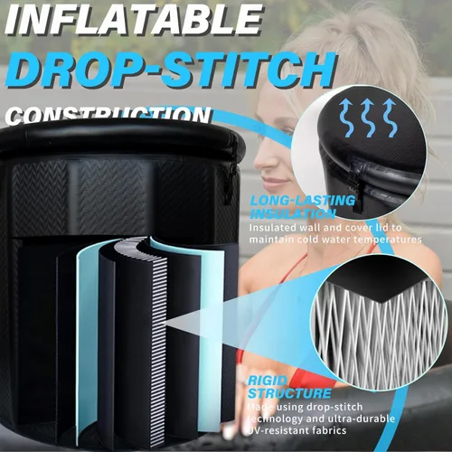 Miniatura 5 de Bañera de hielo inflable para atletas, bañera de recuperación de inmersión fría con tapa aislada, hoja de suelo de EVA, mochila, capacidad de 115