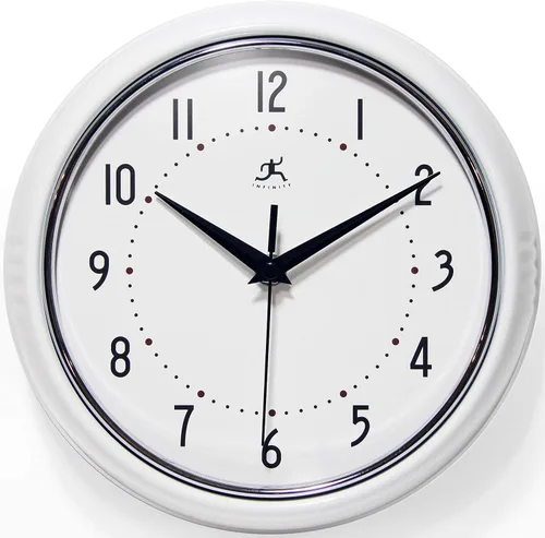 Miniatura 19 de Infinity Instruments Reloj de pared retro de 9 pulgadas, barrido silencioso, sin tictac, moderno, de mediados de siglo, para cocina, comedor