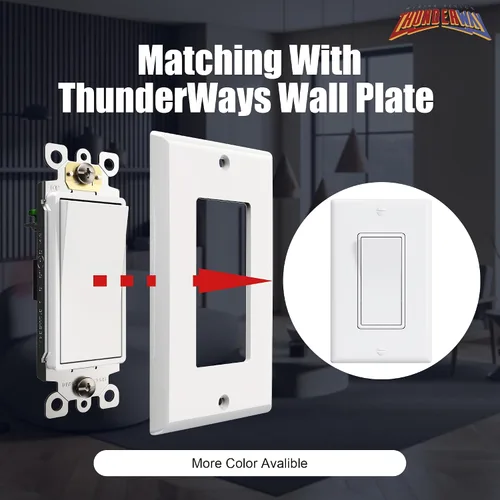 Miniatura 6 de ThunderWay - Interruptor de luz para decoración de 3 vías con placas de pared, 15 A 120/277 V, interruptores basculantes de pared Decora de tres