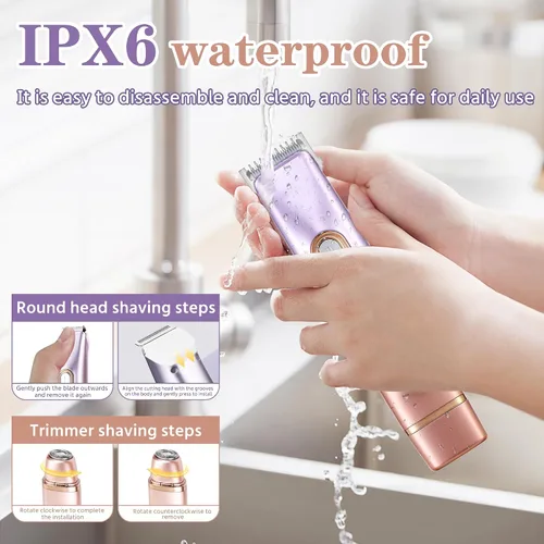 Miniatura 5 de WNJ Afeitadora eléctrica 2 en 1 para mujer, recortadora de bikini de doble cabeza, impermeable IPX7, uso húmedo y seco, recortadora de vello