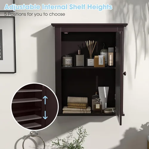 Miniatura 6 de Botiquín marrón con espejo, almacenamiento ajustable montado en la pared para baño, sala de estar, dormitorio, entrada y cocina