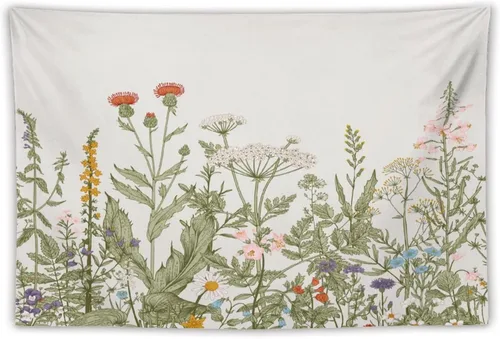 Tapiz de pared de plantas florales, hierbas vintage para colgar en la pared de dormitorio, sala de estar, decoración de dormitorio, 40 x 60 pulgadas