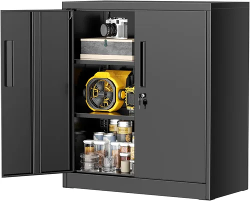 Greenvelly Armario de almacenamiento de metal para garaje, gabinete de archivo de 36 pulgadas con estantes ajustables y 2 puertas para oficina en