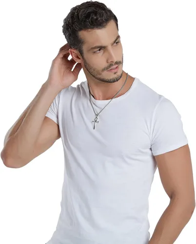 Miniatura 20 de Reve Collar con colgante religioso de cruz de Ankh copta de acero inoxidable para hombres y mujeres, cadena de 20 a 24 pulgadas