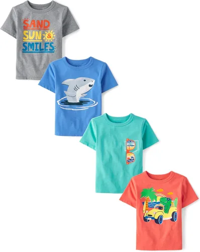 Miniatura 2 de The Children's Place Baby Boys and Toddler Dinos,Animals,Cars Short Sleeve Graphic T-Shirts,4 Pack Iguana/Perezoso/Tiburón/Animales