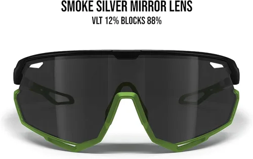Miniatura 2 de Bertoni Gafas de sol deportivas para ciclismo MTB Running para hombres y mujeres en TR90 lente ancha antivaho mod. ALPHA NUEVO Negro brillante/verde