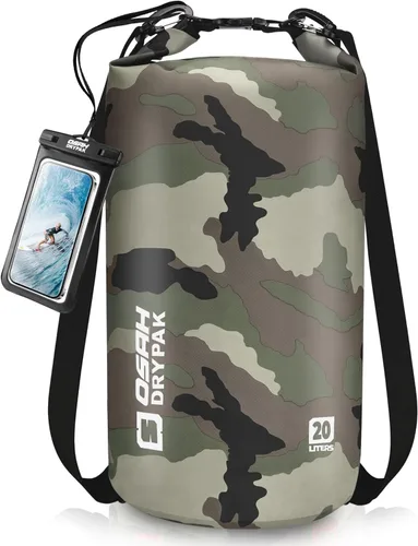 Miniatura 37 de Bolsa seca impermeable, 5L/10L/20L/30L/40L Mochila de almacenamiento ligera con funda para teléfono para mujeres y hombres, saco impermeable Gris