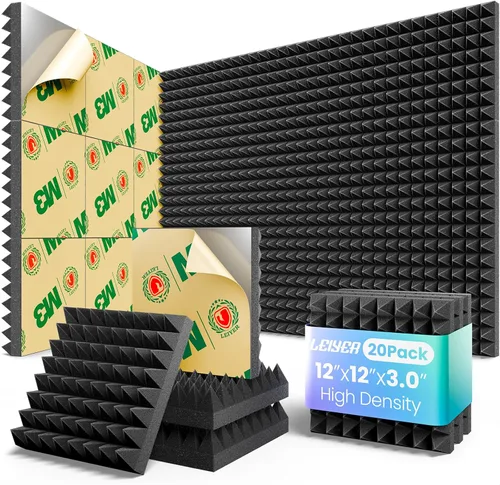 Miniatura 13 de Paneles acústicos, paquete de 8 paneles autoadhesivos piramidales, 3 x 12 x 12 pulgadas, paneles de espuma a prueba de sonido para paredes de Negro