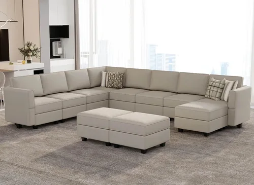Miniatura 28 de Belffin Sofá modular modular con asiento de almacenamiento, sofá en forma de U de gran tamaño, sofá modular de terciopelo con terciopelo otomano