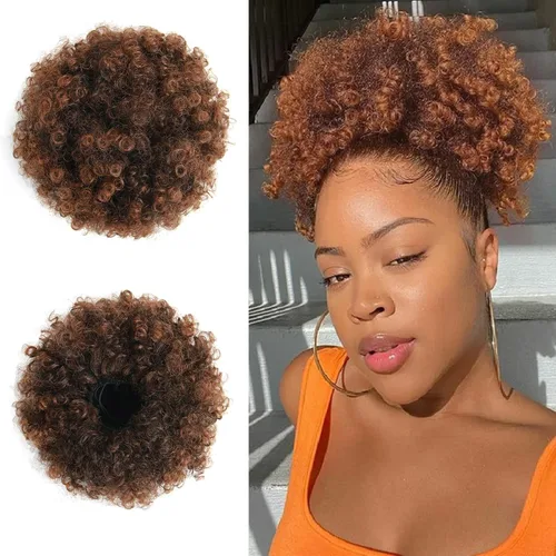 Miniatura 16 de Extensión de cola de caballo afro rizada encrespada con cordón para mujeres, cola de caballo afro con cordón, rizos encrespados sintéticos, piezas