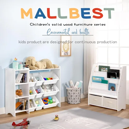 Miniatura 11 de MallBest Estante organizador de almacenamiento de juguetes para niños de 4 niveles, 100% madera maciza, armario de almacenamiento para niños con 9
