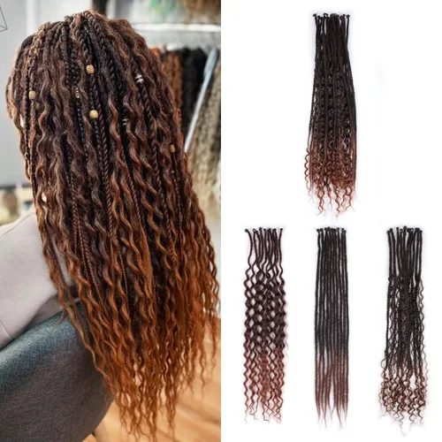 Miniatura 55 de 15 extensiones de rastas de doble extremo, 24 pulgadas, extensiones de rastas falsas de 0.6 pulgadas, color marrón degradado, extensiones de rastas