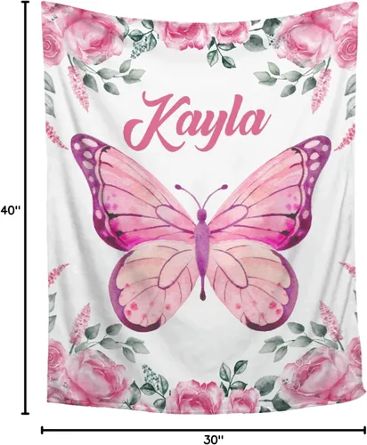 Miniatura 10 de Manta personalizada con nombre, manta personalizada para bebé, regalos conmemorativos para envolver cumpleaños de niños pequeños, mariposa