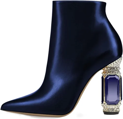 Miniatura 6 de FSJ Botas de tacón alto con punta puntiaguda para mujer, con tacón alto, con cremallera lateral brillante, estilo casual, para uso diario, zapatos