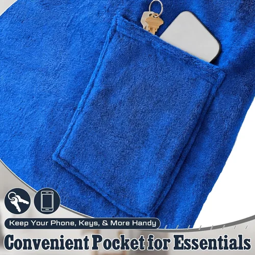 Miniatura 5 de Tudomro 2 toallas de baño para hombre, extra grande, ajustable, con bolsillo, envoltura para después de la ducha, para hombres, regalo, spa, azul