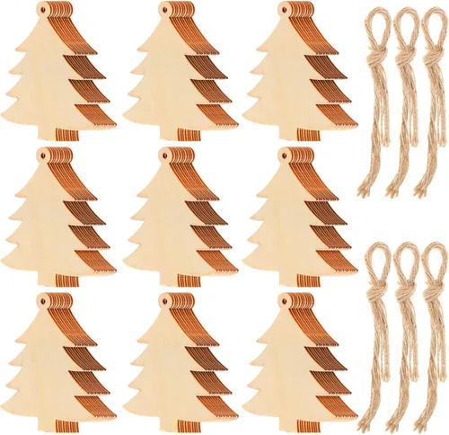 Tatuo 50 adornos de madera para árbol de Navidad, adornos colgantes con cuerdas para decoración de Navidad, festivales, bodas, manualidades