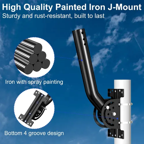 Miniatura 4 de Soporte de poste de antena resistente, soporte de montaje de poste en J de bloqueo de tres tornillos ajustable de 13 a 160°, soporte de poste/pared