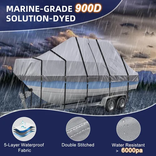 Miniatura 6 de Cubierta para Barco con Techo en T 900D - Cubierta para Barco de Consola Central de Servicio Pesado Resistente al Agua y Remolcable que se Ajusta a