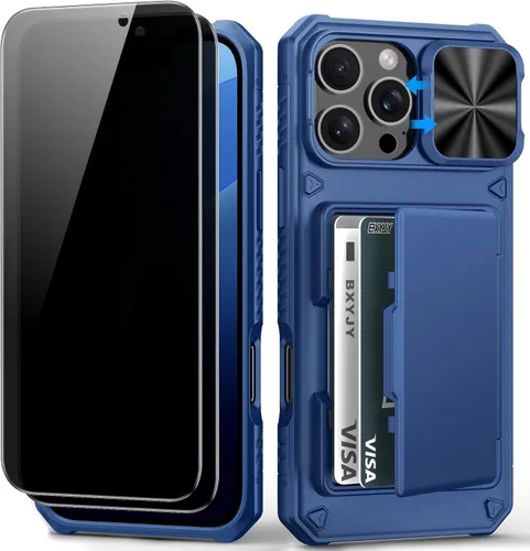 Miniatura 51 de BXYJY Funda tipo cartera para iPhone 15 Pro con tarjetero (4-5 tarjetas) y cubierta deslizante para cámara y soporte, protección contra caídas
