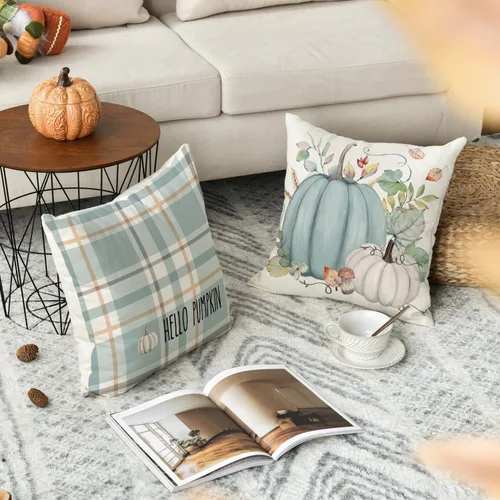 Miniatura 4 de AVOIN colorlife Juego de 4 fundas de almohada de Hello Fall Hello Pumpkin de 16 x 16 pulgadas, cosecha de Acción de Gracias de otoño, decoración