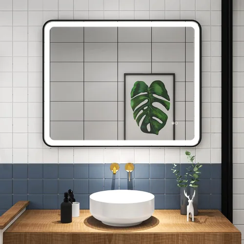 Miniatura 18 de WELLFOR Espejo LED enmarcado de 48 pulgadas de ancho x 36 pulgadas de largo, espejo rectangular de esquina redondeada de metal con luces para baño