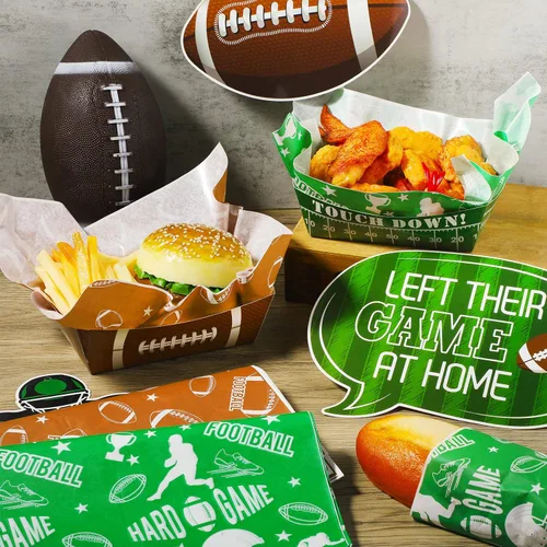 Miniatura 5 de Pajean 100 bandejas de fútbol para servir: 50 botes de papel para servir alimentos de fútbol americano de 1.1 libras con 50 papeles de revestimiento