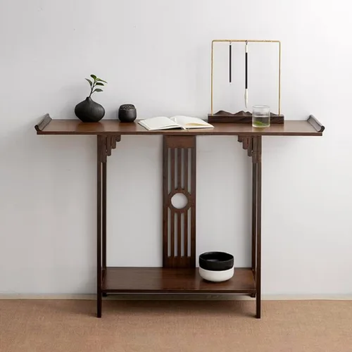 Miniatura 4 de Gdrasuya10 Mesa de sofá consola de bambú de nogal de 40 pulgadas, mesa de sofá vintage, mesa de consola estrecha y larga, estilo japonés, mesa