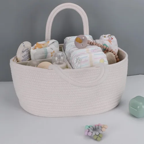 Miniatura 11 de Organizador de pañales para bebé con cuerda de algodón para niña o niño, cesta de almacenamiento portátil para guardería, bolsa de transporte