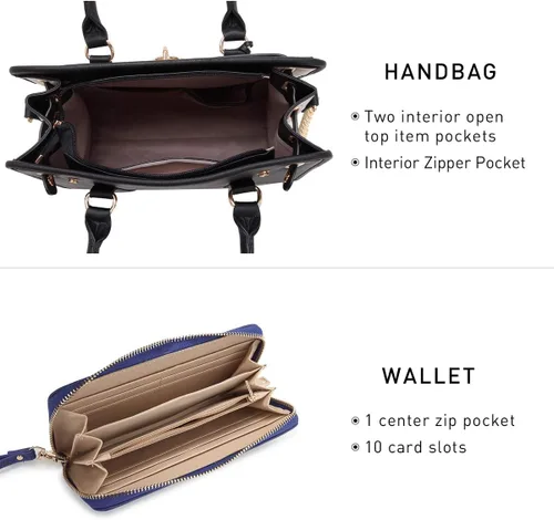 Miniatura 59 de Dasein Bolsos de mano de dos tonos para mujer, bolsos de hombro de cuero vegano, bolsa grande con cartera a juego