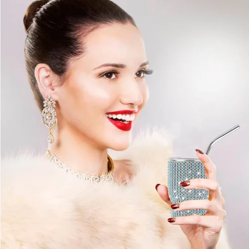 Miniatura 6 de INSTOME Vaso de Chupito Brillante de 3 oz - Mini Vasos con Incrustaciones de Pedrería con Pajitas, Brillo Similar a Diamante para Fiestas Glamorosas