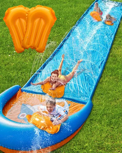 Spring Water Tobogán de agua y deslizador de agua de 22 pies para niños y adultos, juguetes acuáticos de verano al aire libre con rociador, 2 tablas