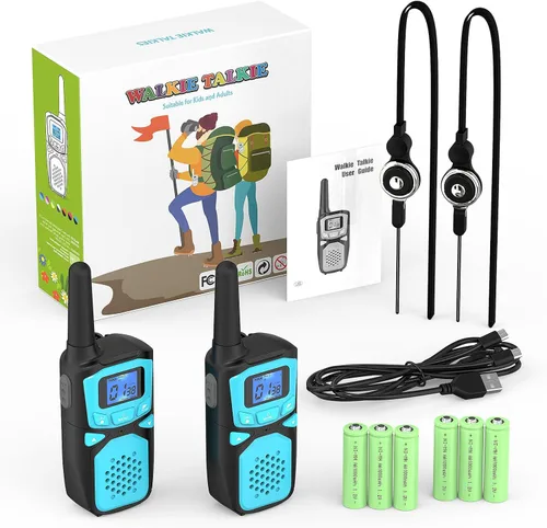 Miniatura 6 de Walkie Talkies para niños recargables, paquete de 2 Walkie-Talkie de largo alcance para radio pequeña de 2 vías, manos libres, campamento al aire