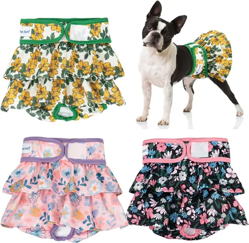 Miniatura 12 de Pet Soft Pañales para Perras Hembras – Paquete de 3 Pañales Lavables Estilo Vestido para Perras Hembras en Celo – Bragas Reutilizables