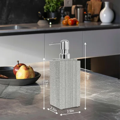 Miniatura 5 de Dispensador de jabón de mármol para baño, Amaauto dispensador de jabón líquido y loción de mármol natural con bomba en botella para encimera de Gris