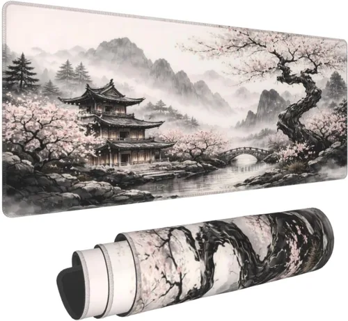 Alfombrilla de mouse extendida para juegos de flor de cerezo japonés, 31.5 x 11.8 pulgadas, alfombrilla de escritorio grande con base de goma Mouse