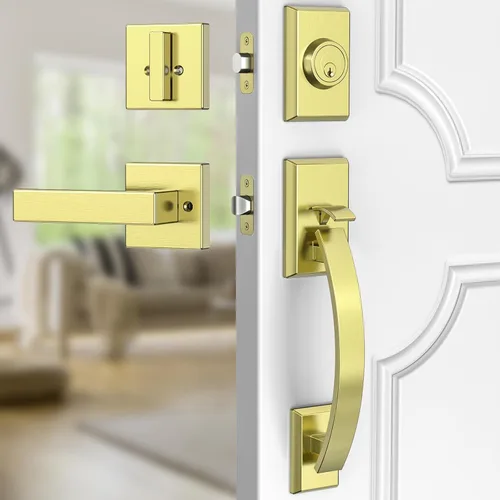 Miniatura 8 de Manija de puerta delantera negra ajustable 12.7 pulgadas manija de entrada exterior pesada reversible Manija de puerta negra