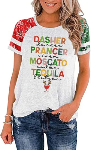 Camisa de Navidad para mujer, manga raglán, con gráficos, para festivales de Navidad, lindas camisetas de moda para vacaciones, casual, regalo