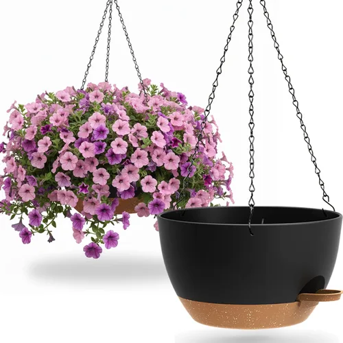 Miniatura 10 de UOUZ Paquete de 2 macetas colgantes grandes de 13 pulgadas con riego automático para plantas de interior y exterior, macetas colgantes con depósito